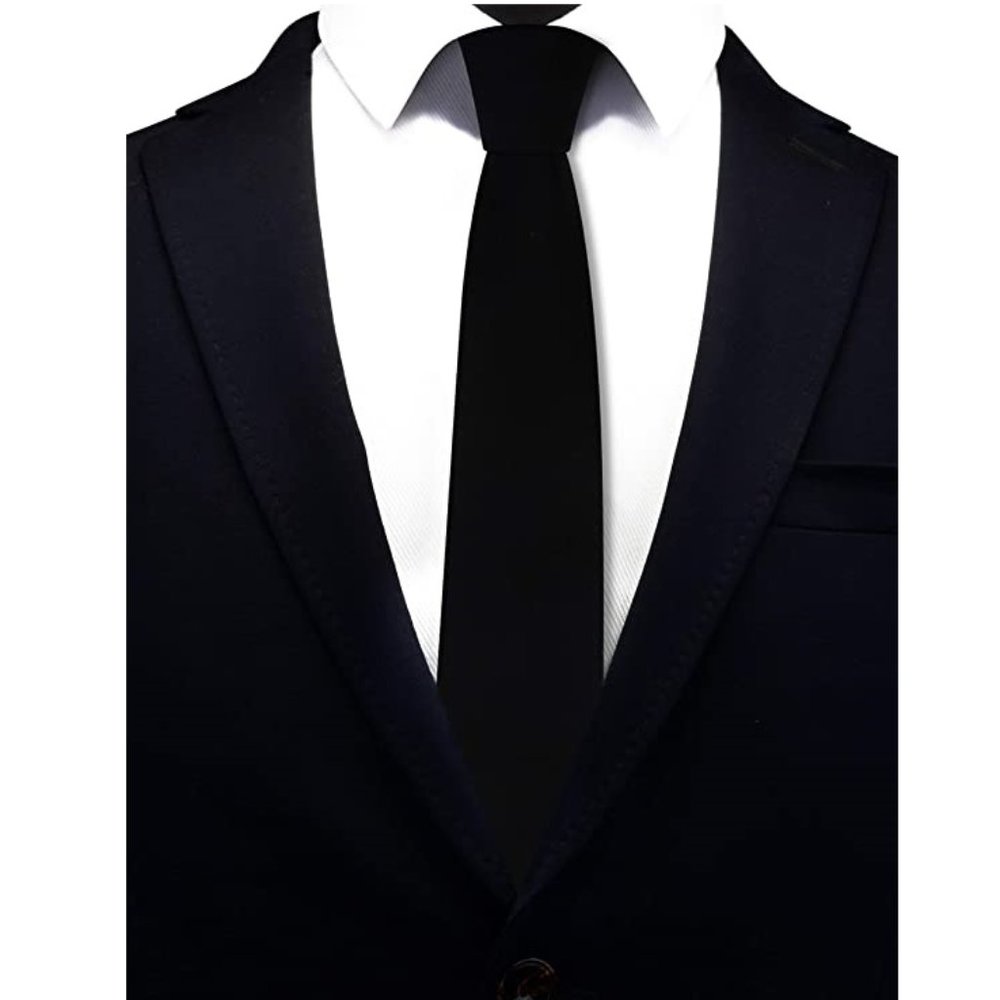 Black Necktie Tartan Woven TR Material Tie Mens Skinny Gift Event Party